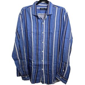Polo Ralph Lauren Mens XXL Blue Striped 100% Linen Long Sleeve Button Down Shirt